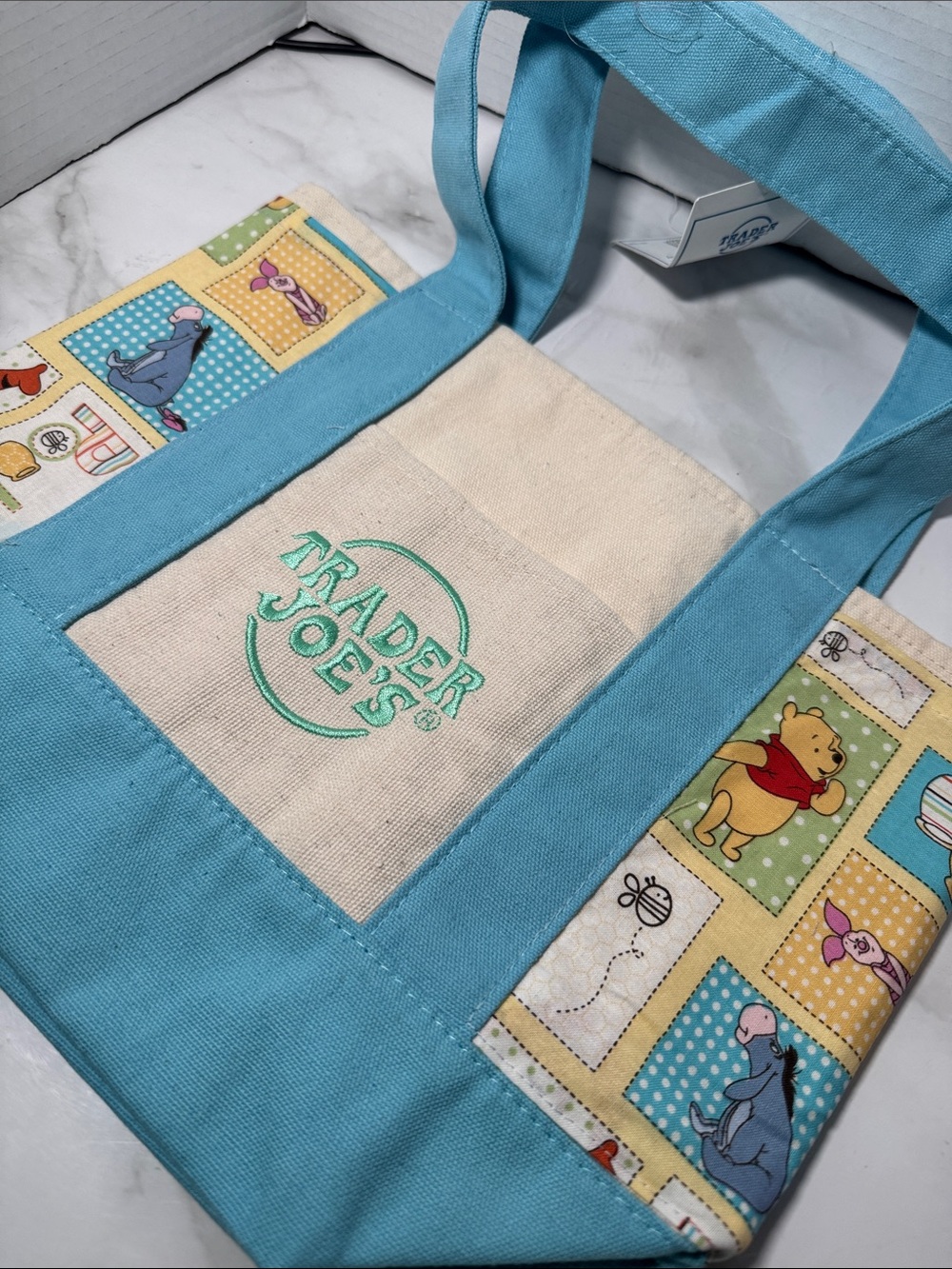 New Trader Joe's Mini Canvas Tote with Winnie the Pooh Customize Side Pockets